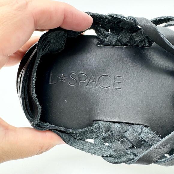 L Space Cabo Flat Leather Huarache Open Toe Sandals Black Size 40 Beach Boho - Picture 9 of 11